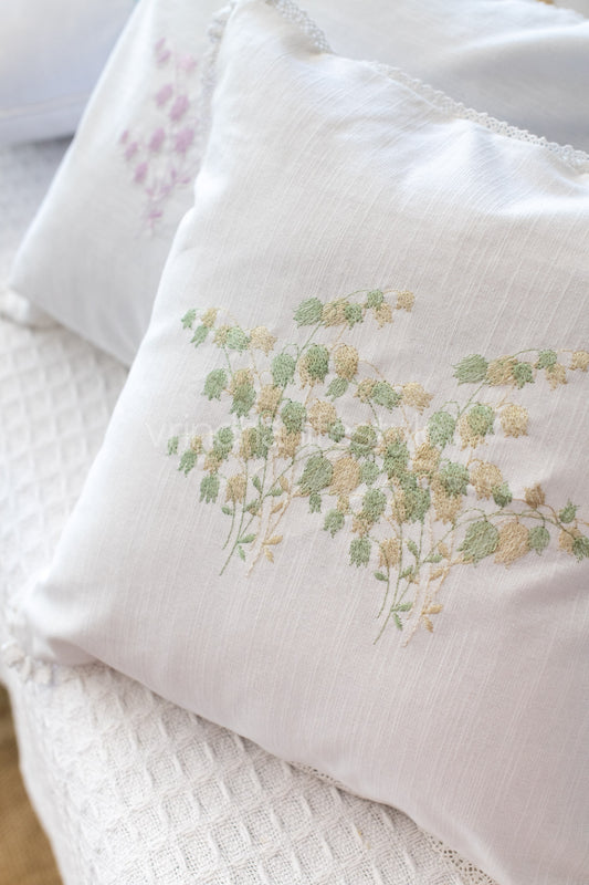 cotton cushion cover with embroidery  and lace detailing -Single unit- 16x16 inches( Customisable)