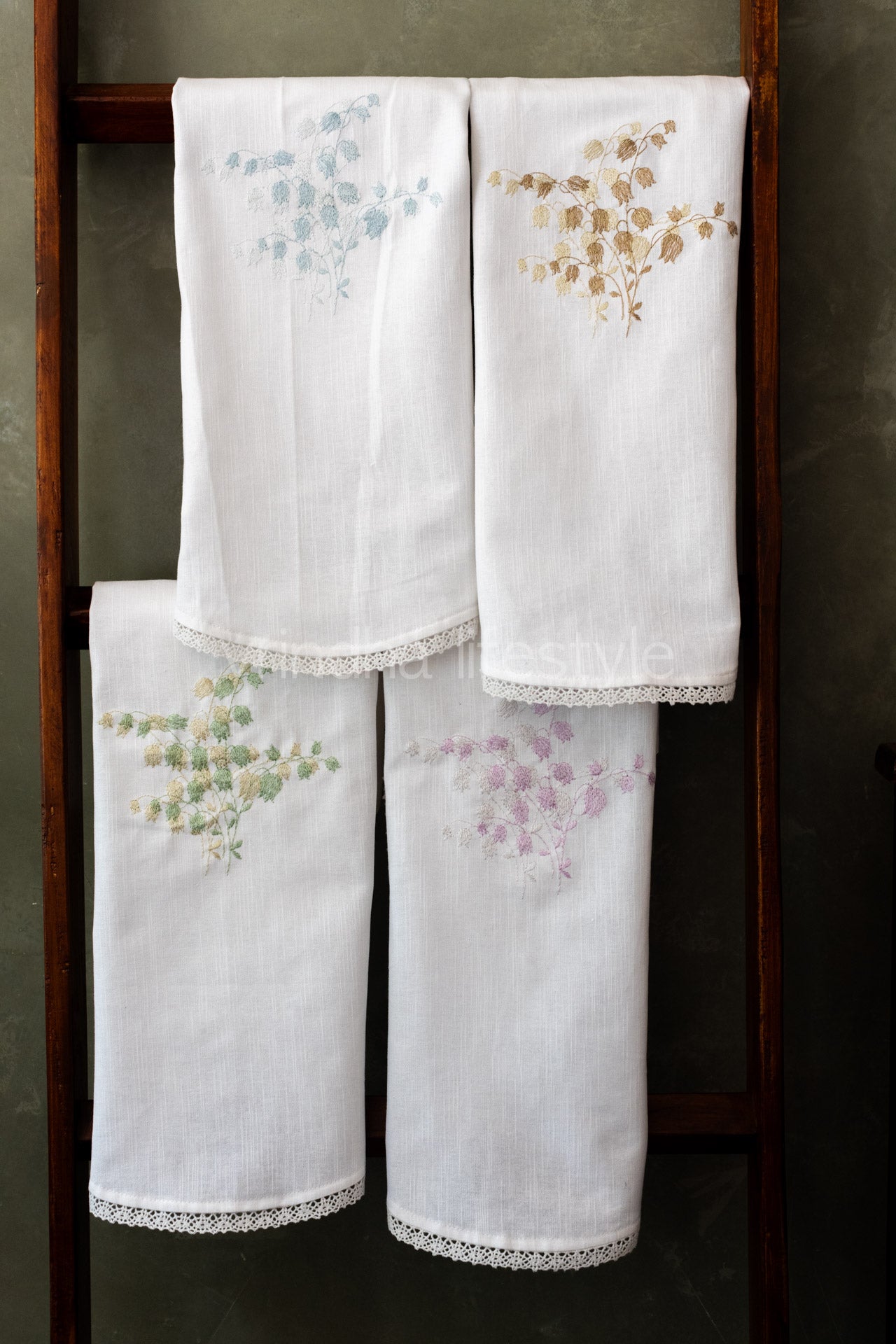 SOFA BACK COVER-with embroidery and lace detailing -Set of 5( Beige/green/lilac/blue)