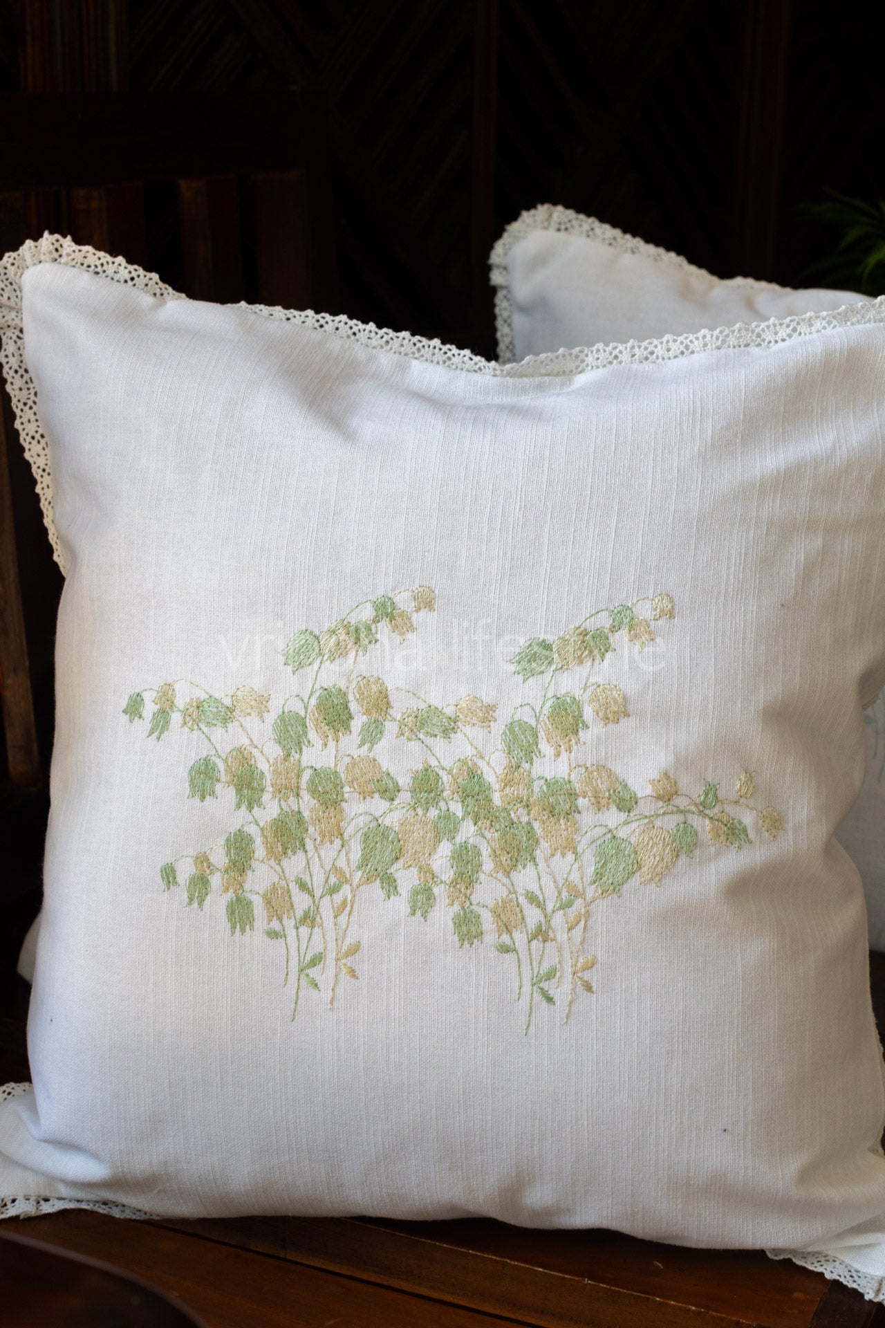 cotton cushion cover with embroidery  and lace detailing -Single unit- 16x16 inches( Customisable)