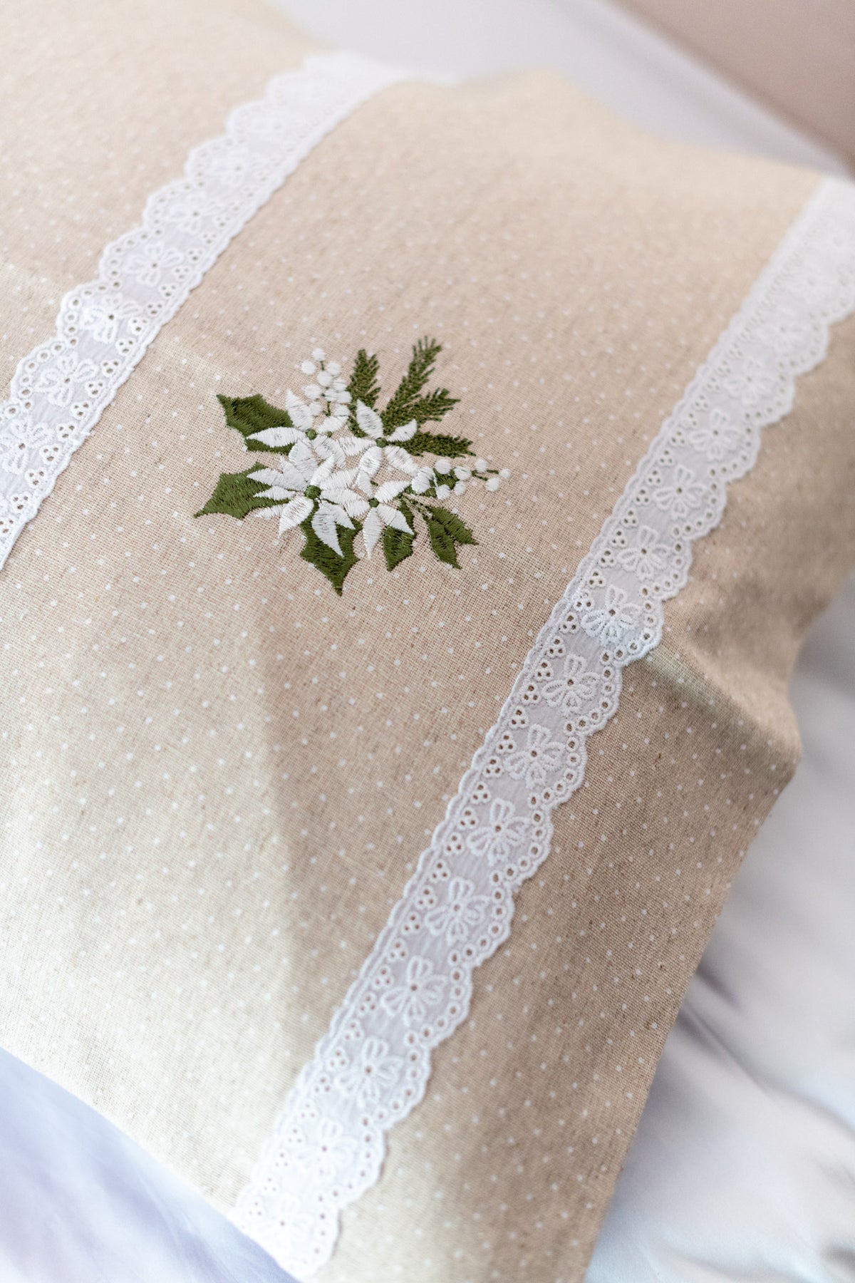 Cotton pillow covers with embroidery and lace detailing -single unit
