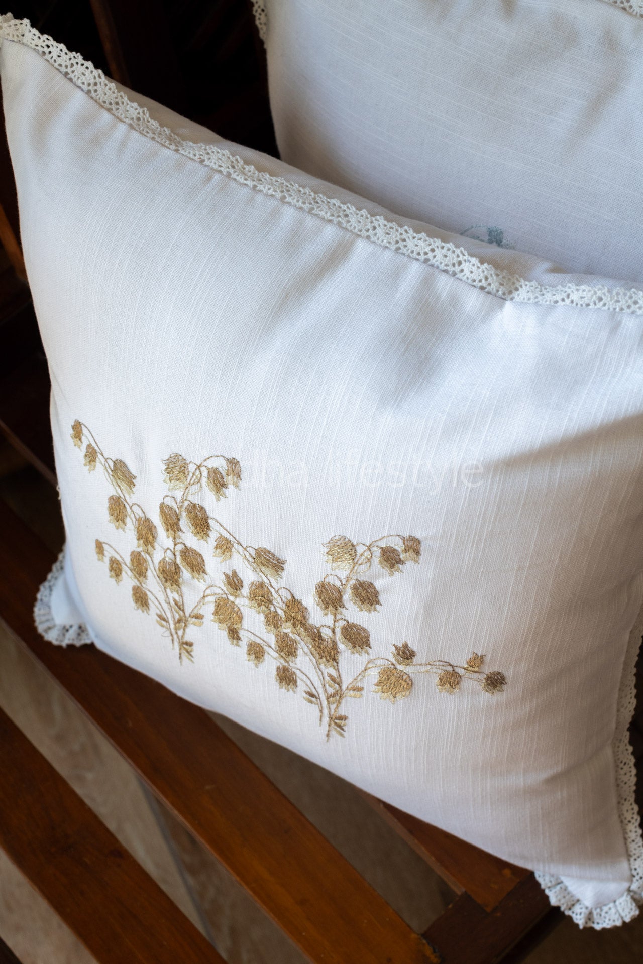 cotton cushion cover with embroidery  and lace detailing -Single unit- 16x16 inches( Customisable)