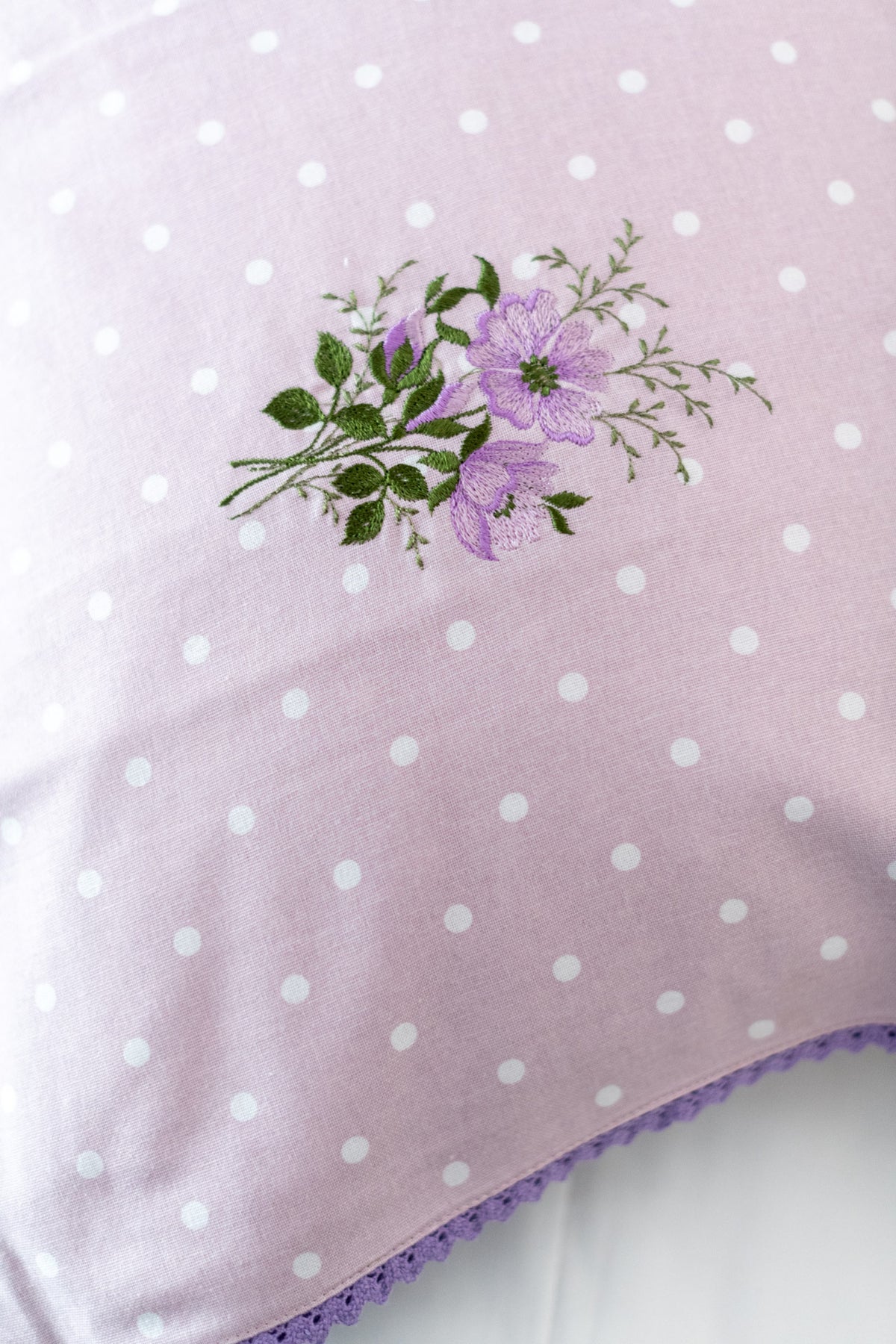 Cotton pillow covers with embroidery and lace detailing -single unit
