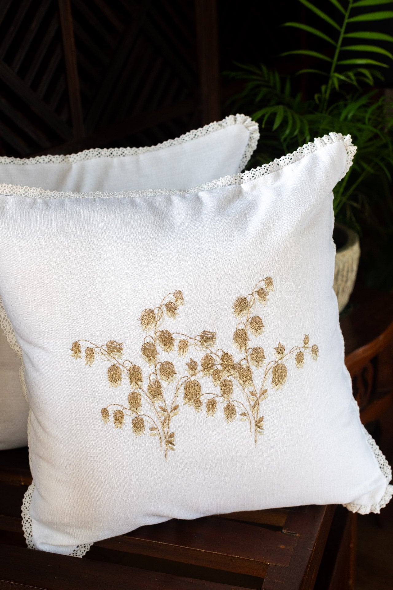 cotton cushion cover with embroidery  and lace detailing -Single unit- 16x16 inches( Customisable)