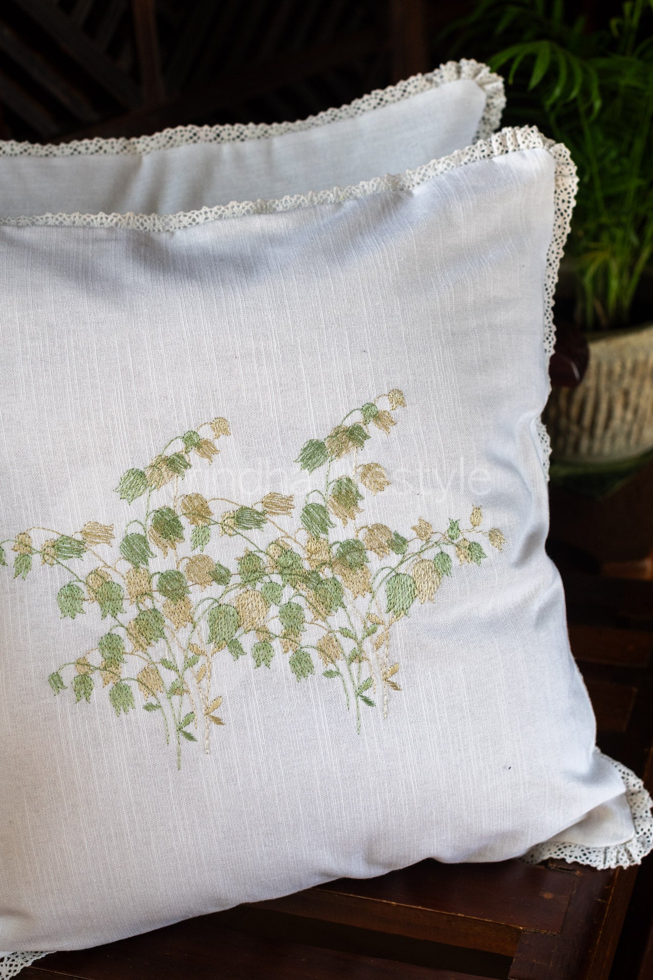 cotton cushion cover with embroidery  and lace detailing -Single unit- 16x16 inches( Customisable)