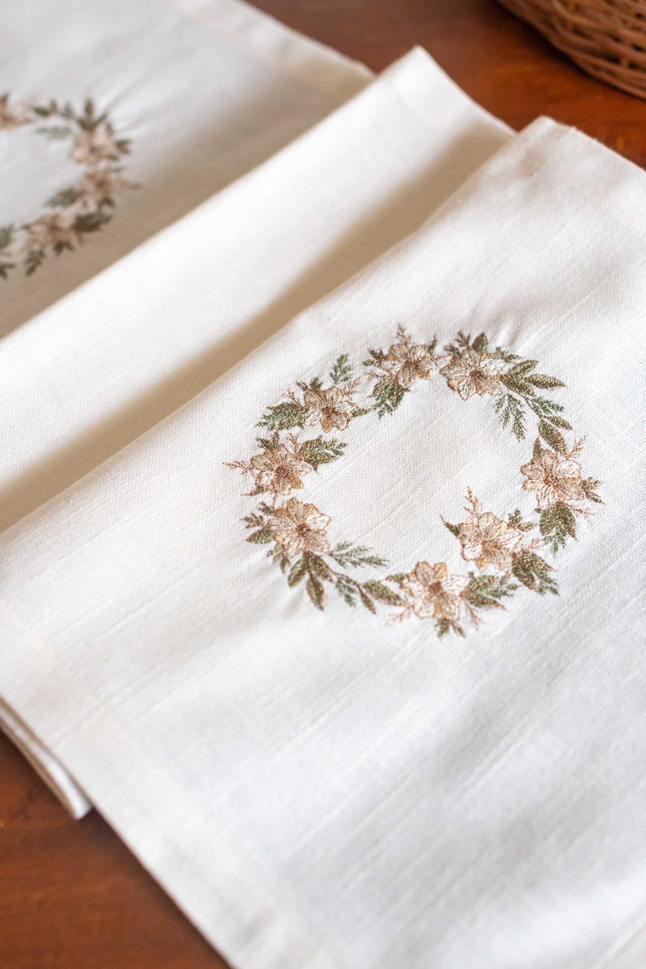 Cotton table runner with embroidery 14x50 inches