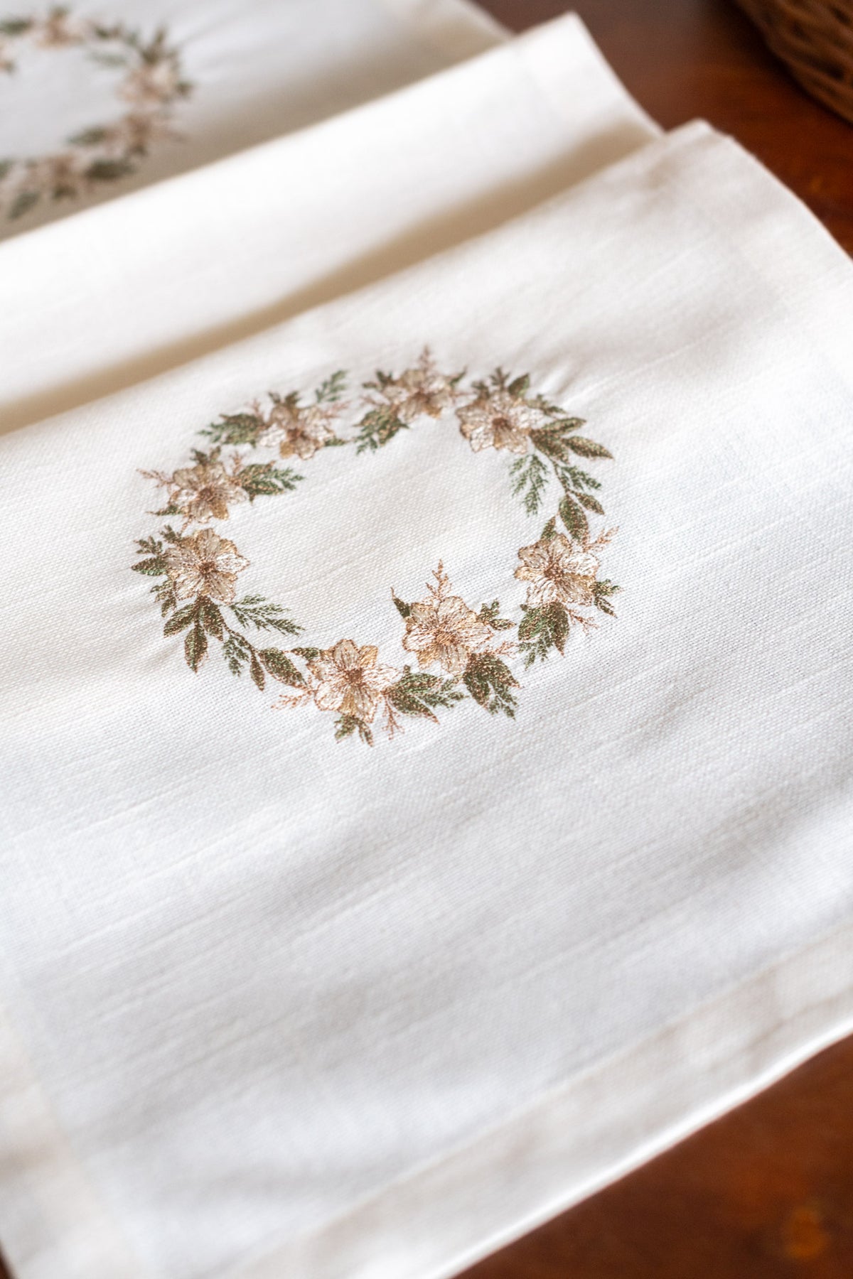 Cotton table runner with embroidery 14x50 inches
