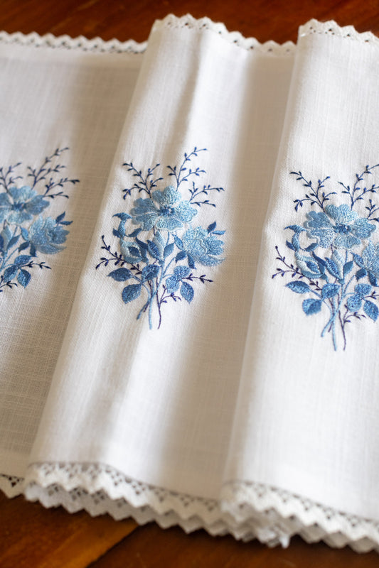 Cotton table runner with embroidery 14x48  inches
