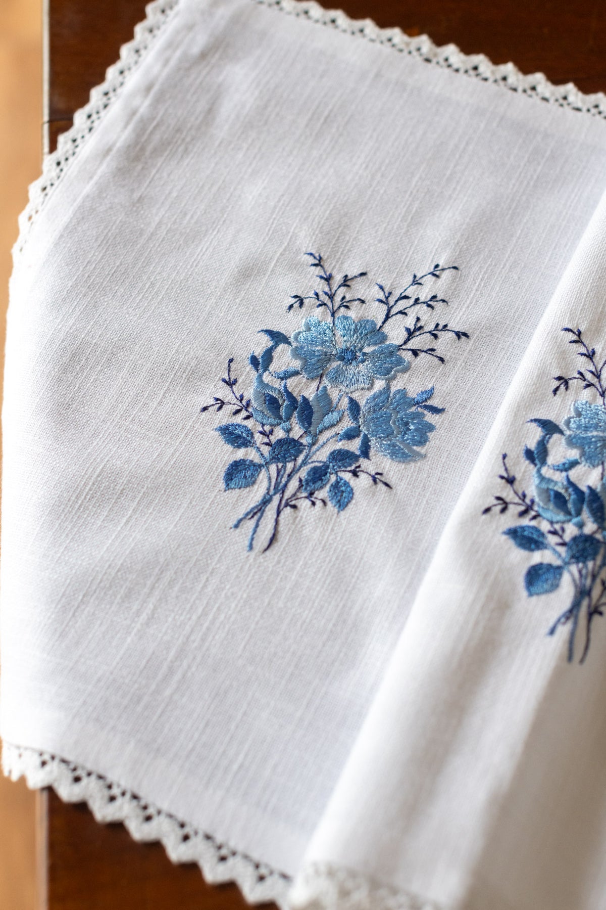 Cotton table runner with embroidery 14x48  inches