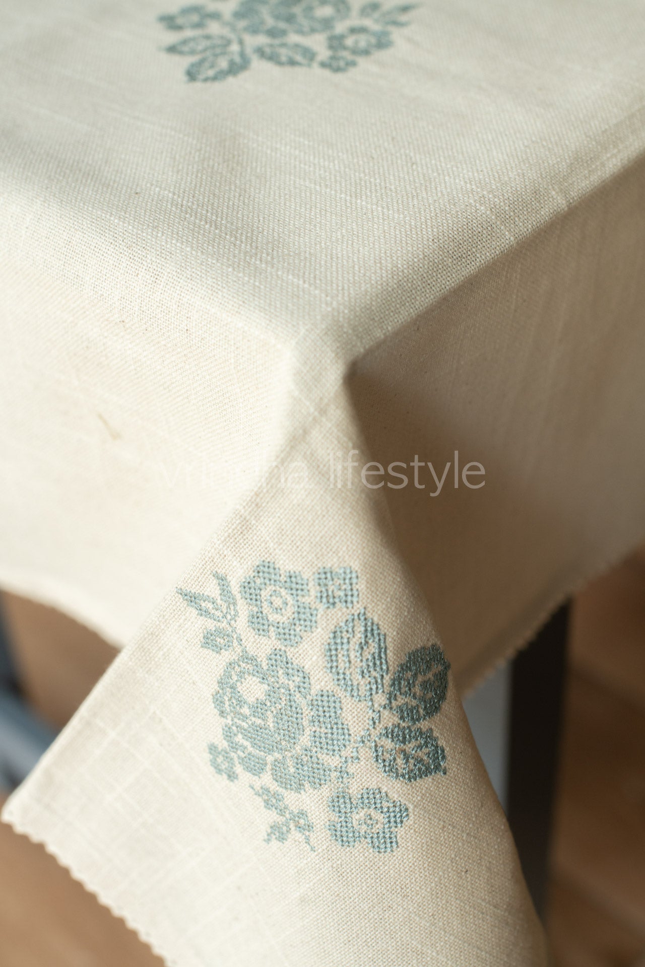 COTTON TABLE CLOTH with cross stitch embroidery -Square -coffee table cover-customisable