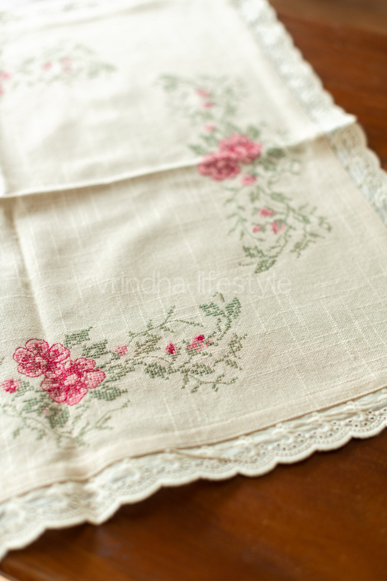 COTTON TABLE CLOTH with embroidery -Square -coffee table cover-customisable