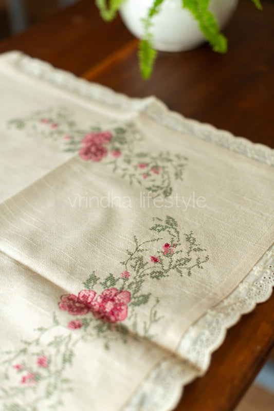 COTTON TABLE CLOTH with embroidery -Square -coffee table cover-customisable