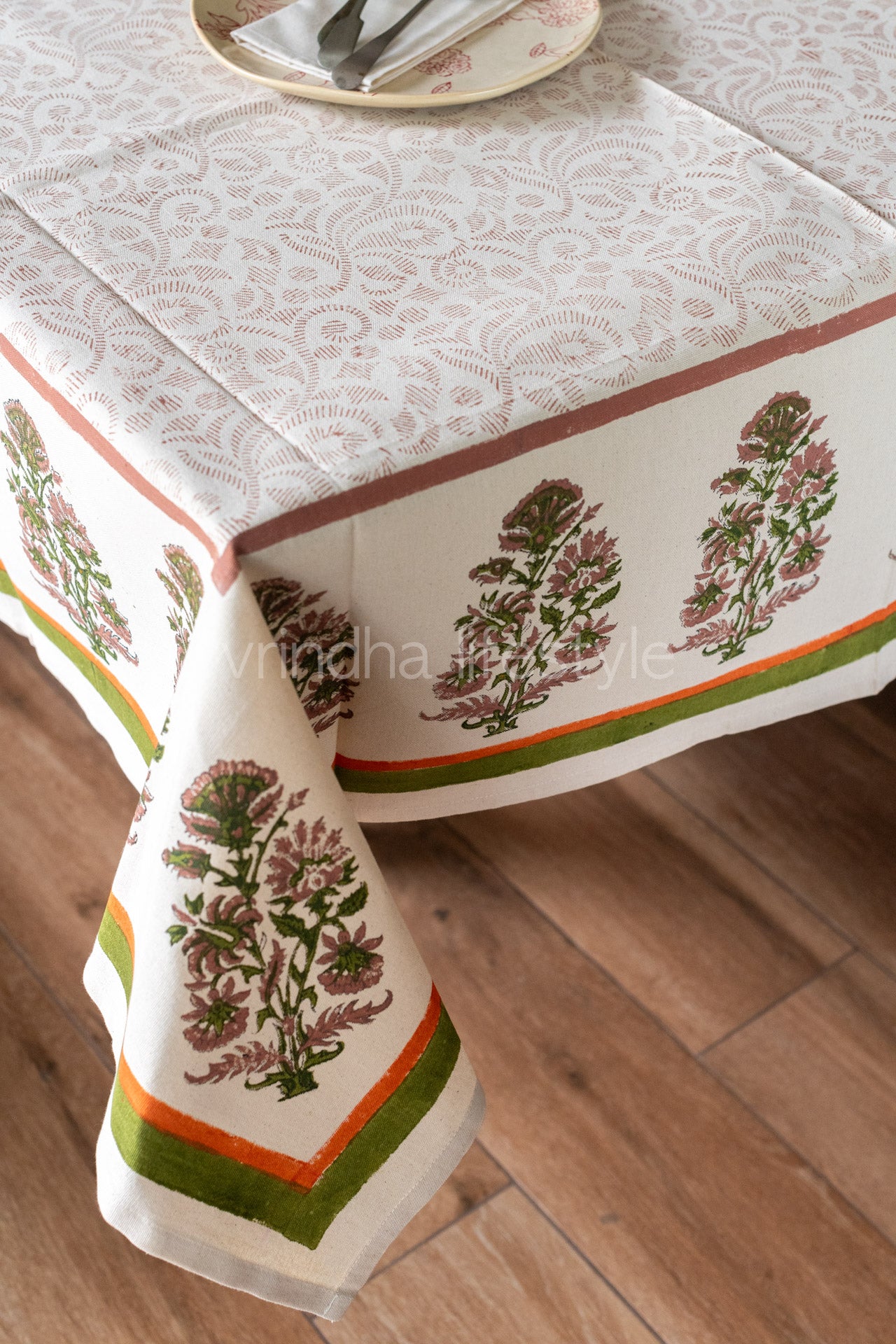 Hand block printed table cloth 8seater