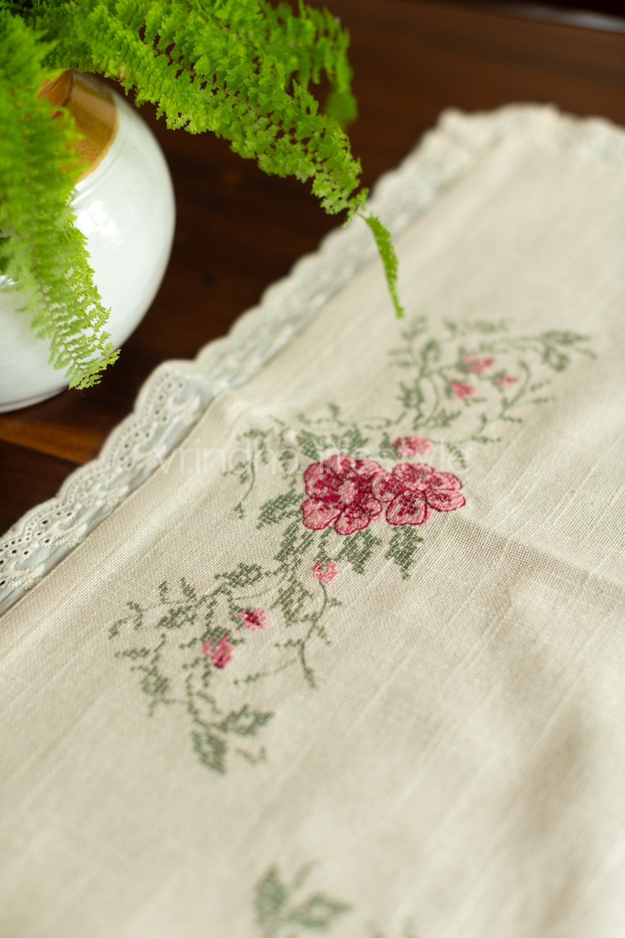COTTON TABLE CLOTH with embroidery -Square -coffee table cover-customisable