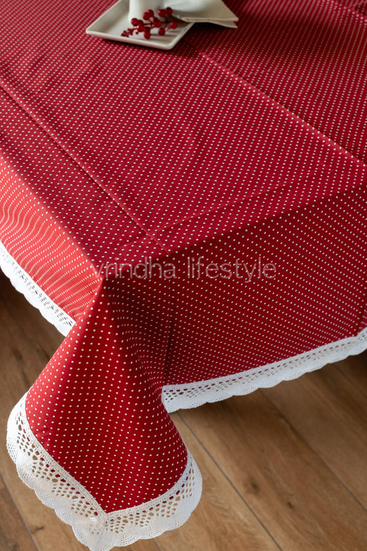 Printed cotton table cloth with lace detailing -6/8 seater-customisable