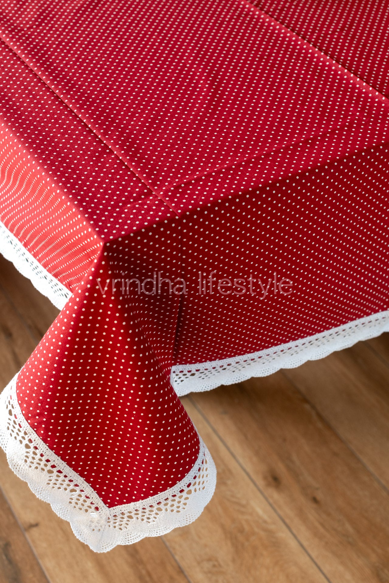 Printed cotton table cloth with lace detailing -6/8 seater-customisable