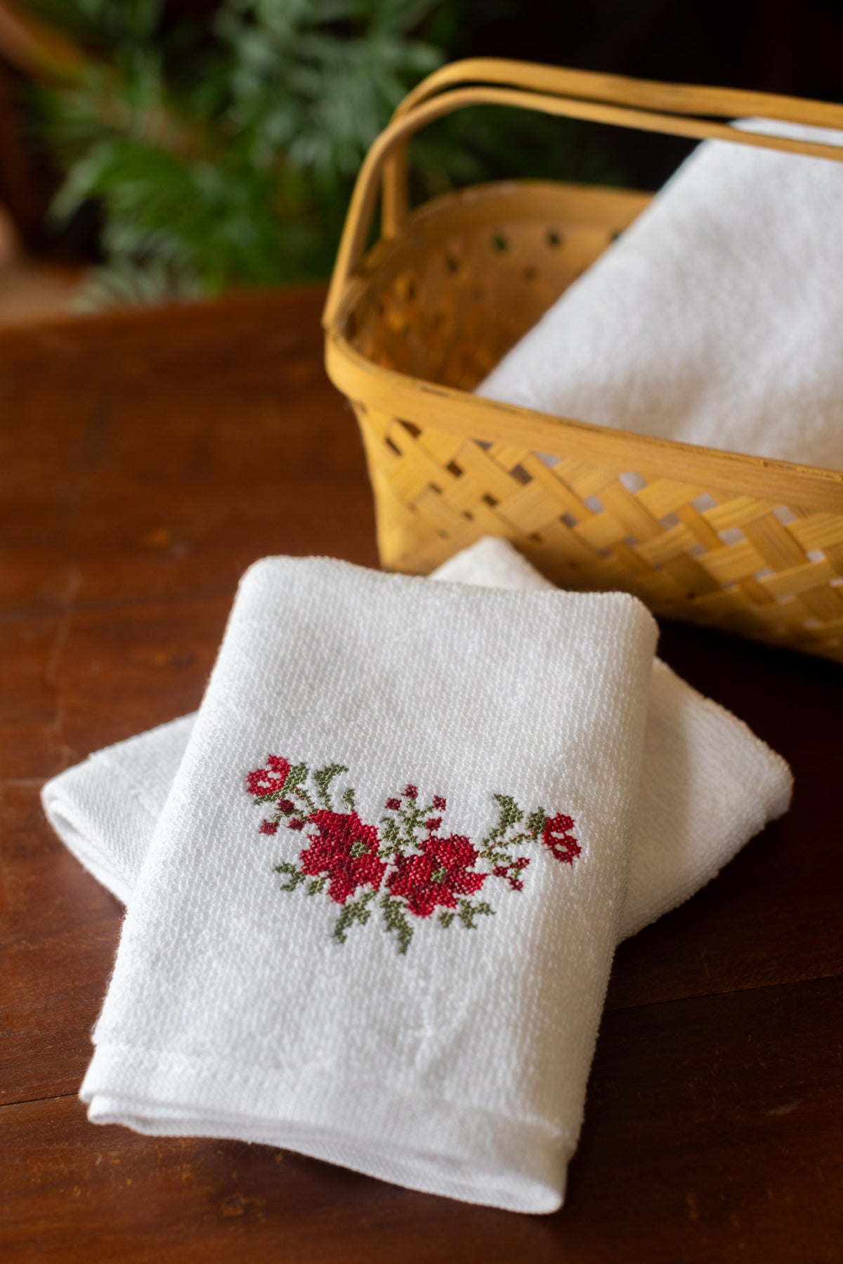 SOFT FACE TOWEL WITH EMBROIDERY, 12inch x 12 inch -set of two