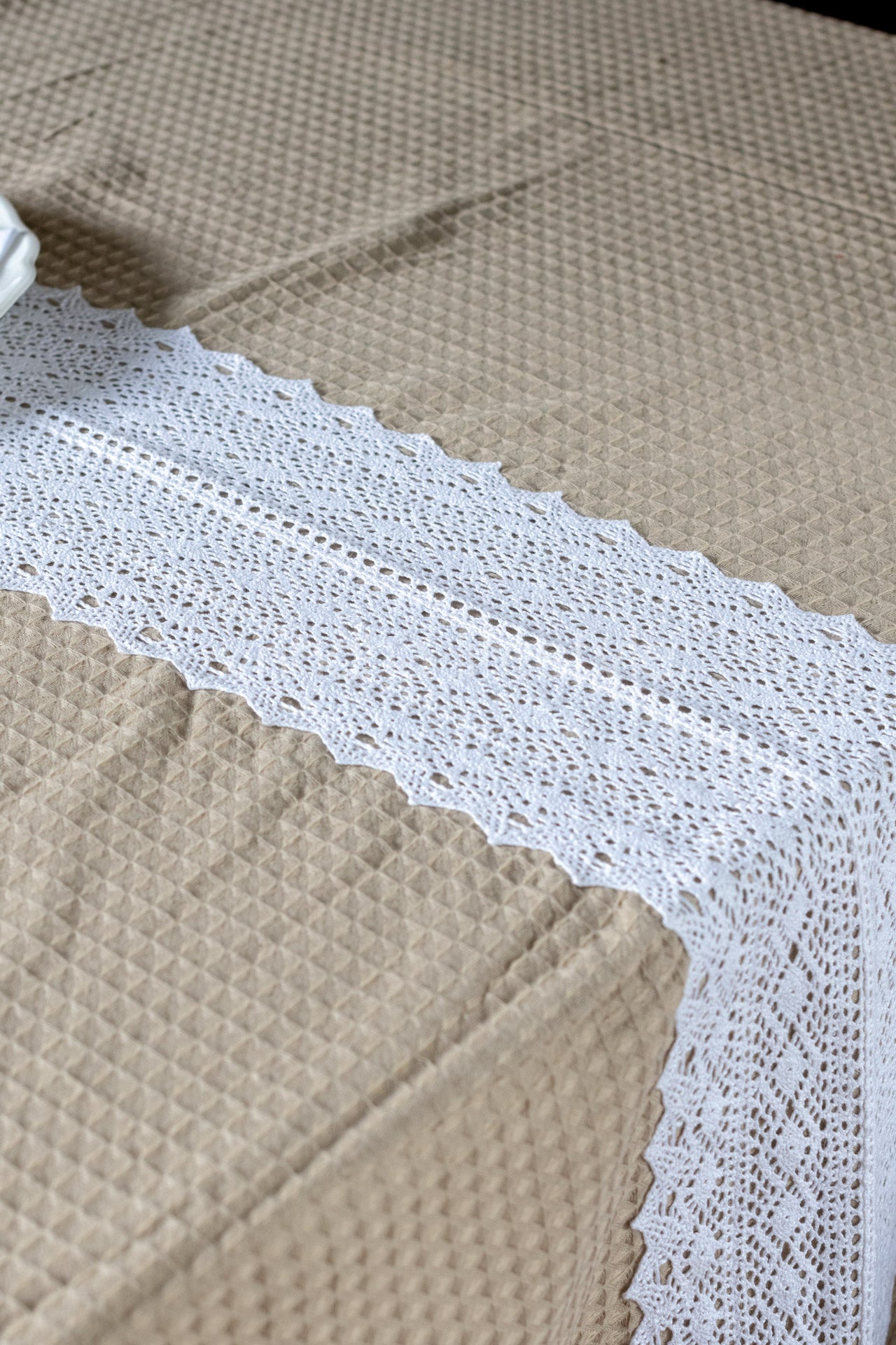 Cotton table cloth with lace detailing -8 seater-customisable