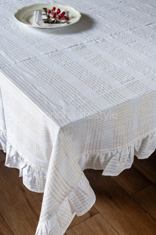 Soft cotton lurex table cloth with frill -8 seater-customisable