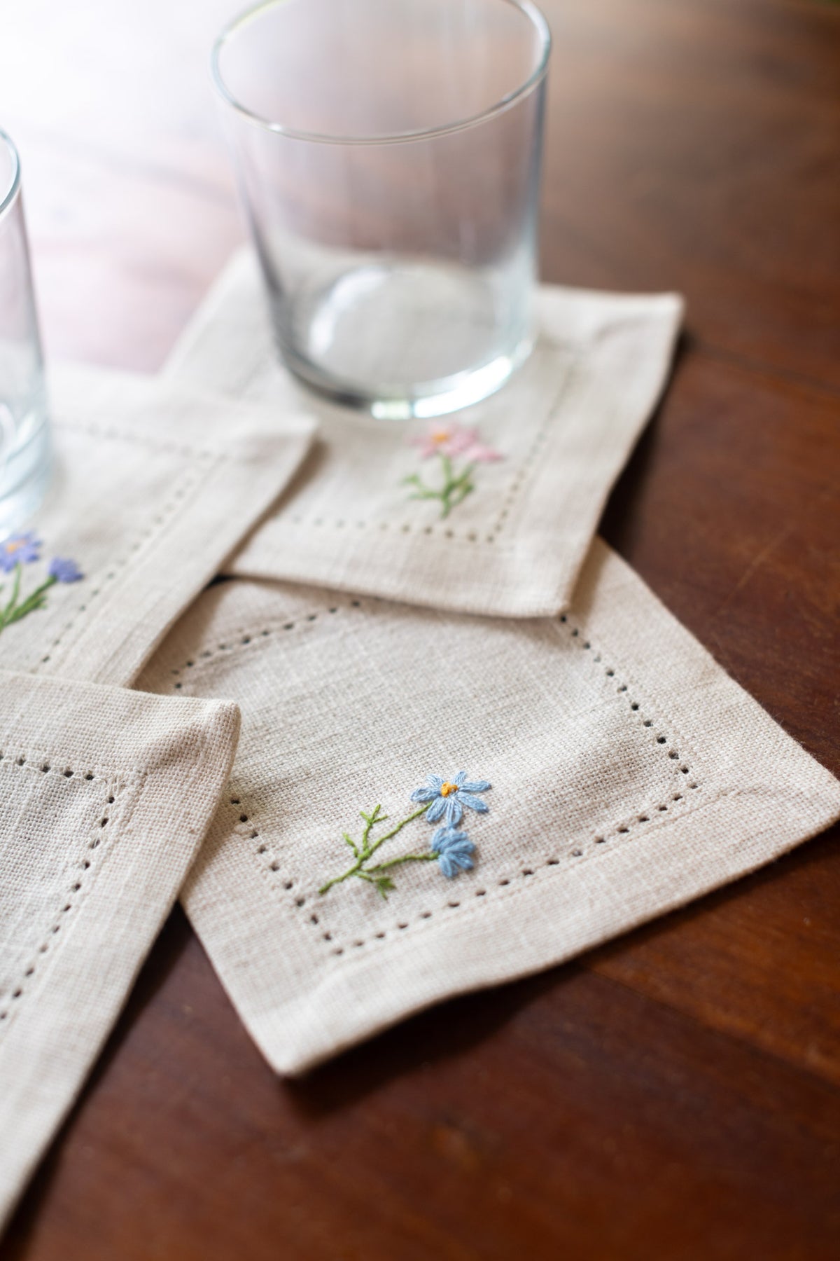 Cotton coasters with hand embroidery  -set of 4