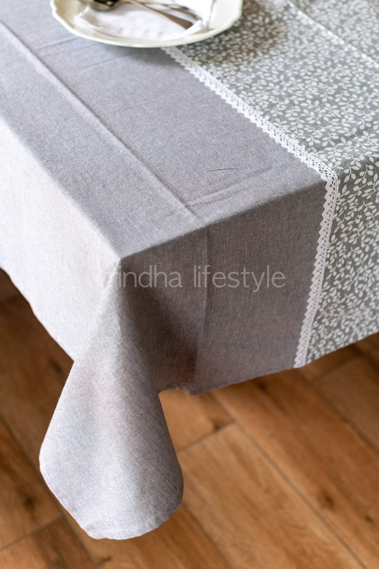 Cotton table cloth with lace detailing-6/8 seater