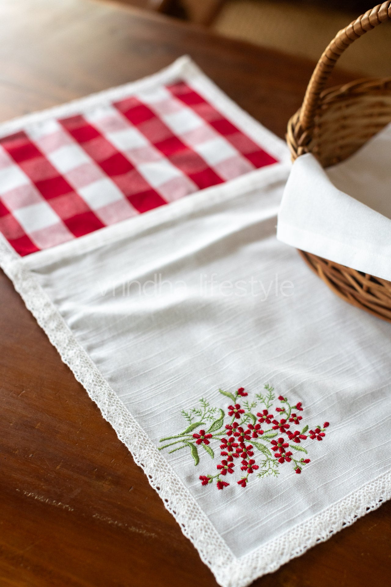 Cotton tray mat with embroidery and lace detailing--single unit- customisable