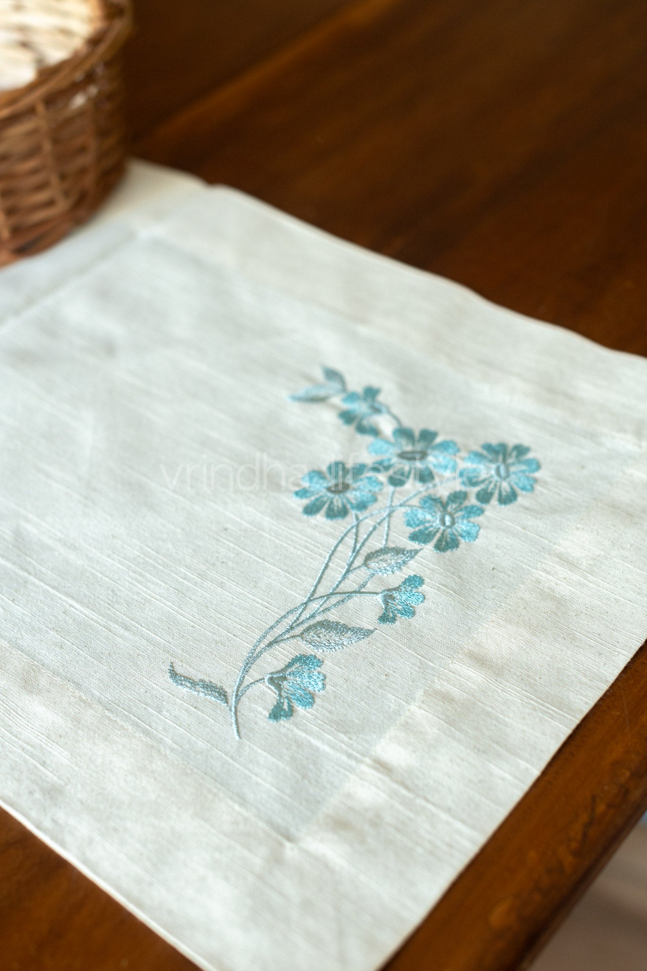 Cotton table runner with embroidery - 13x58 inches-coffee table runner