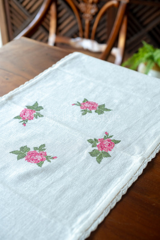 Cotton table runner with embroidery - 16x54 inches-coffee table runner