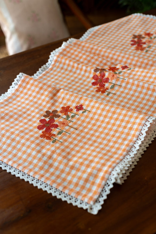 Cotton table runner with cross stitch embroidery 13x58  inches-customisable