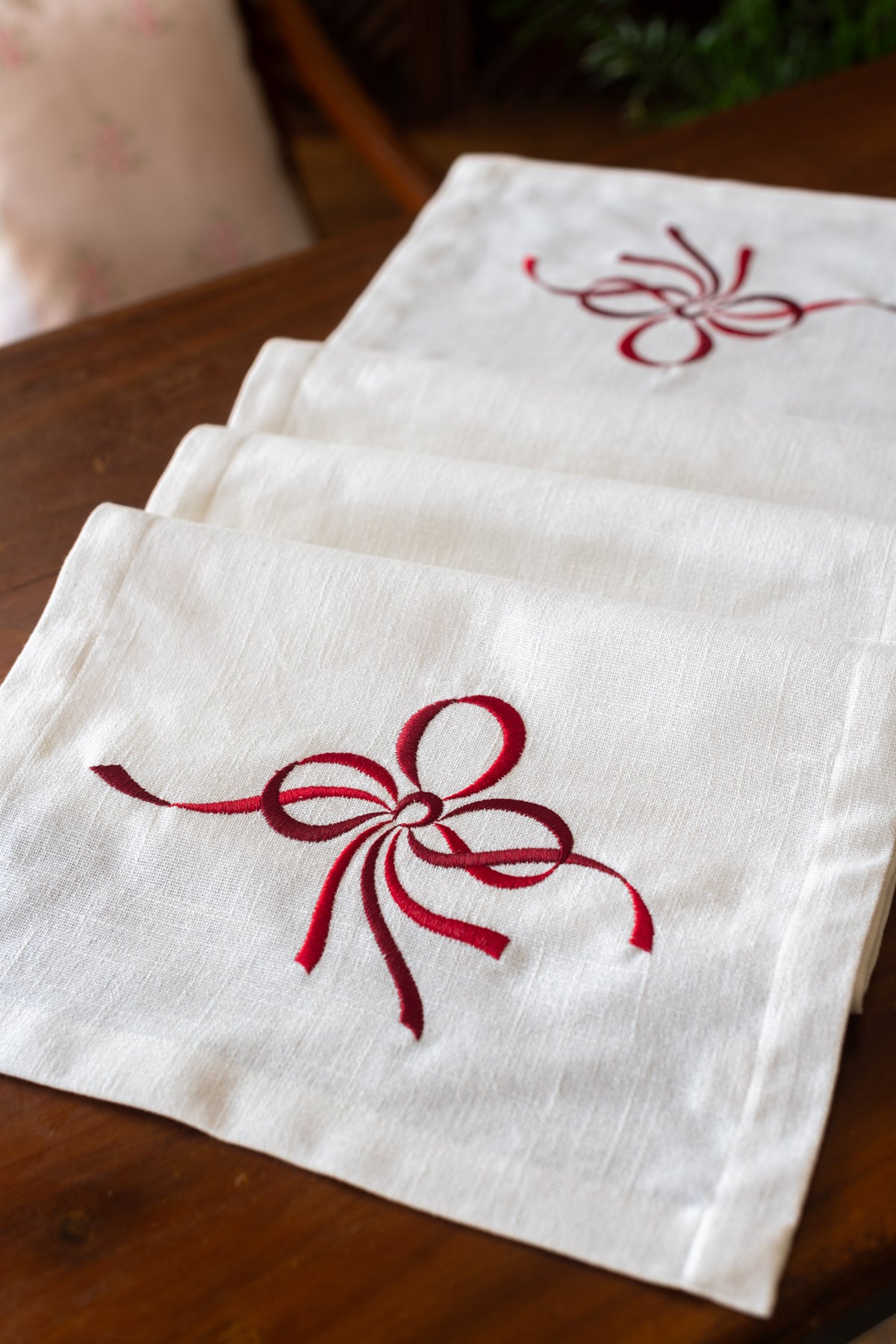 Cotton table runner with embroidery 13x54 inches