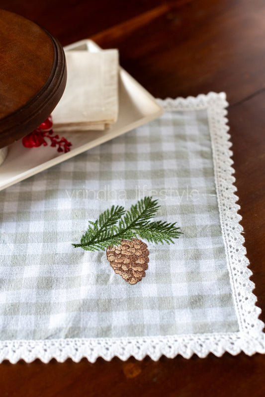 Cotton tray mat with embroidery and lace detailing- customisable