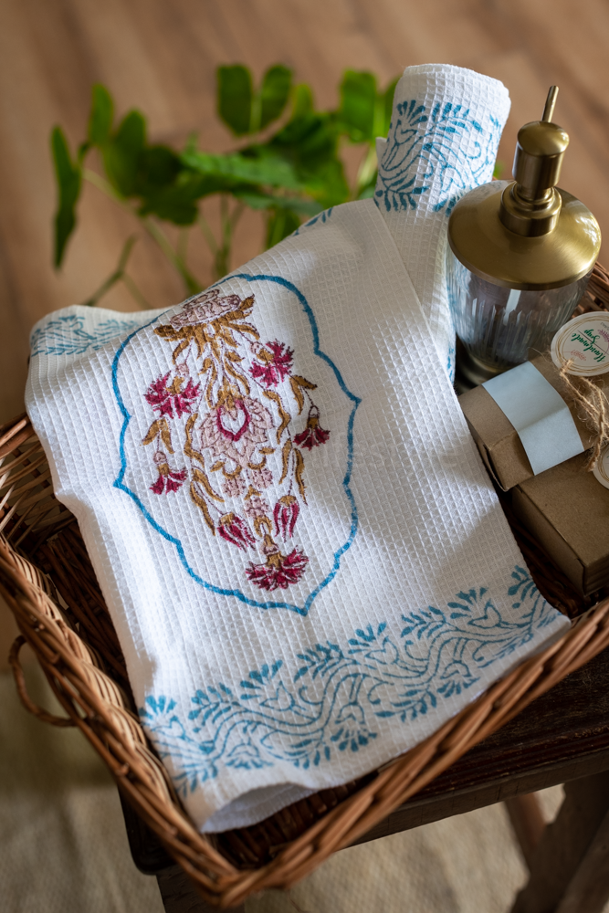 HAND BLOCK PRINT WAFFLE HAND TOWELS -16x24 inches( set of two)