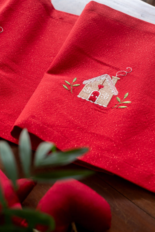 Cotton Lurex table runner with embroidery 13x62 inches