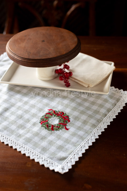 Cotton tray mat with embroidery and lace detailing- customisable