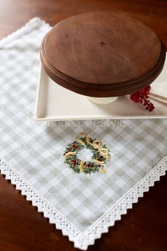 Cotton tray mat with embroidery and lace detailing- customisable