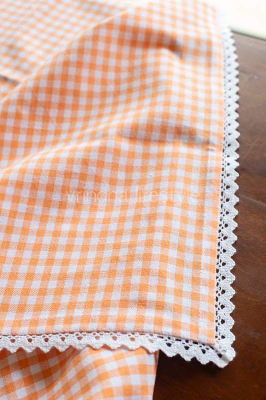 Woven checks table cloth with lace detailing -4/6 seater-customisable