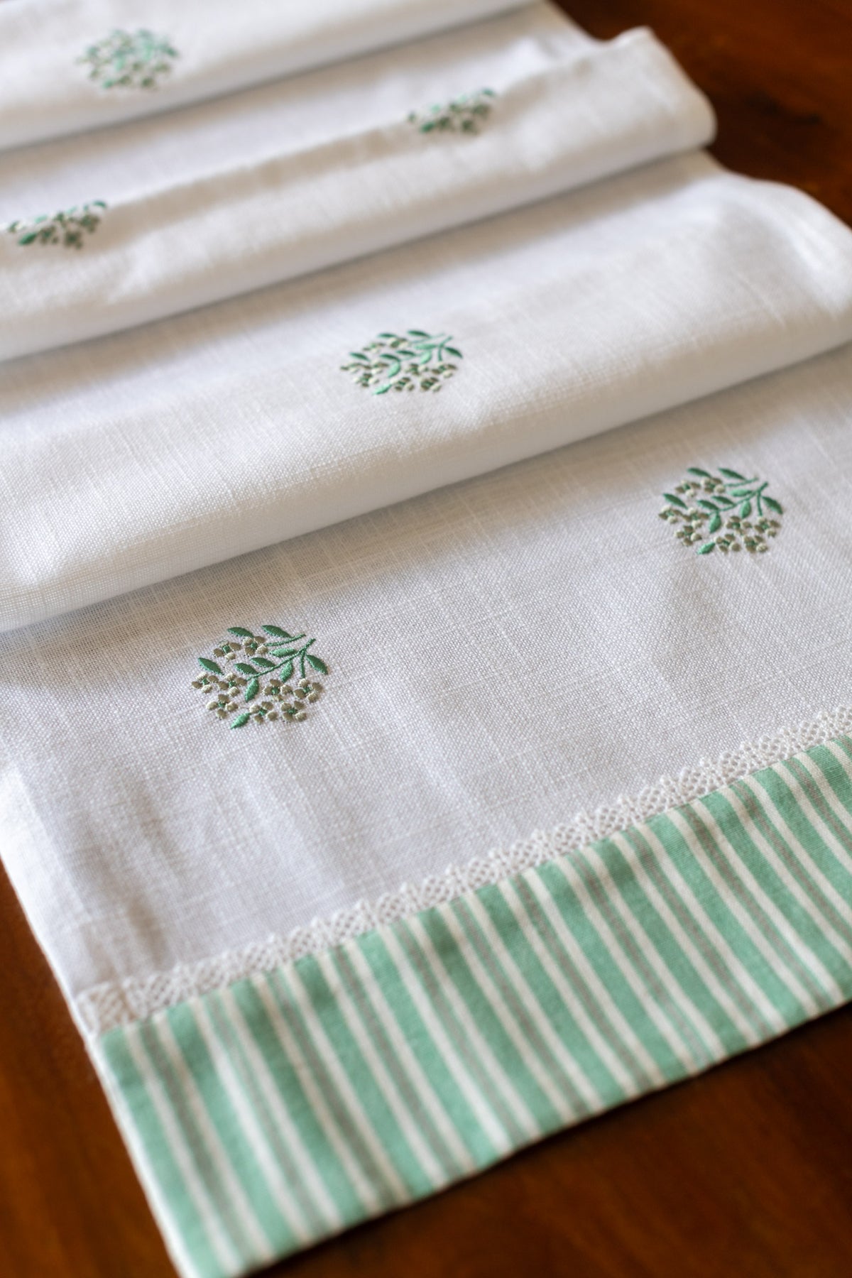 Cotton coffee table runner with embroidery 1560 inches