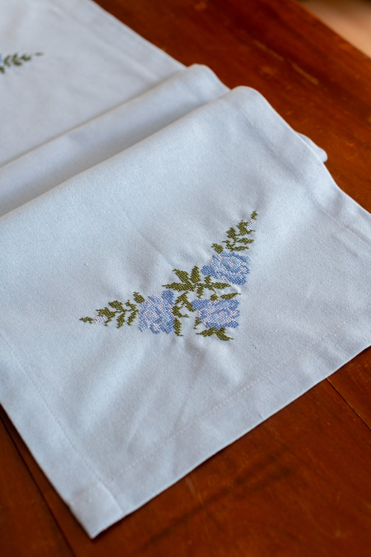 Cotton coffee table runner with embroidery - 12x44 inches