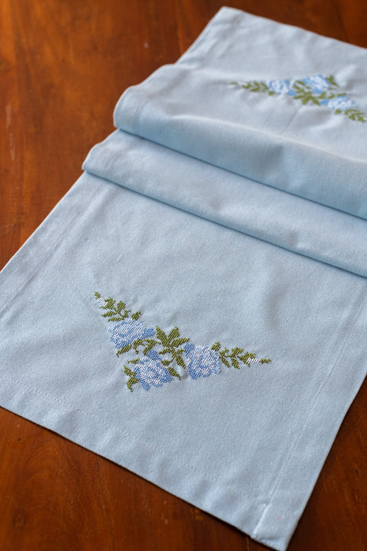 Cotton coffee table runner with embroidery - 12x44 inches