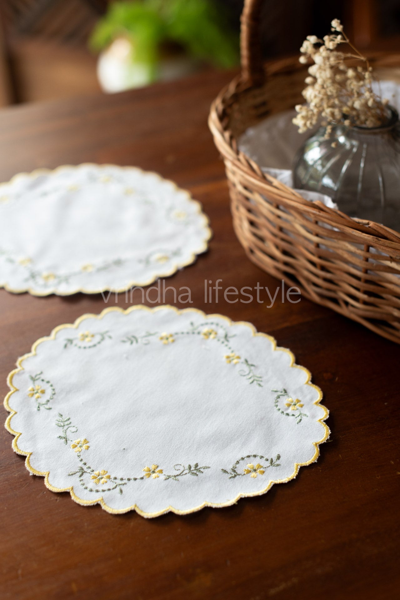 Embroidered fabric doily / coaster -set of 2-customisable