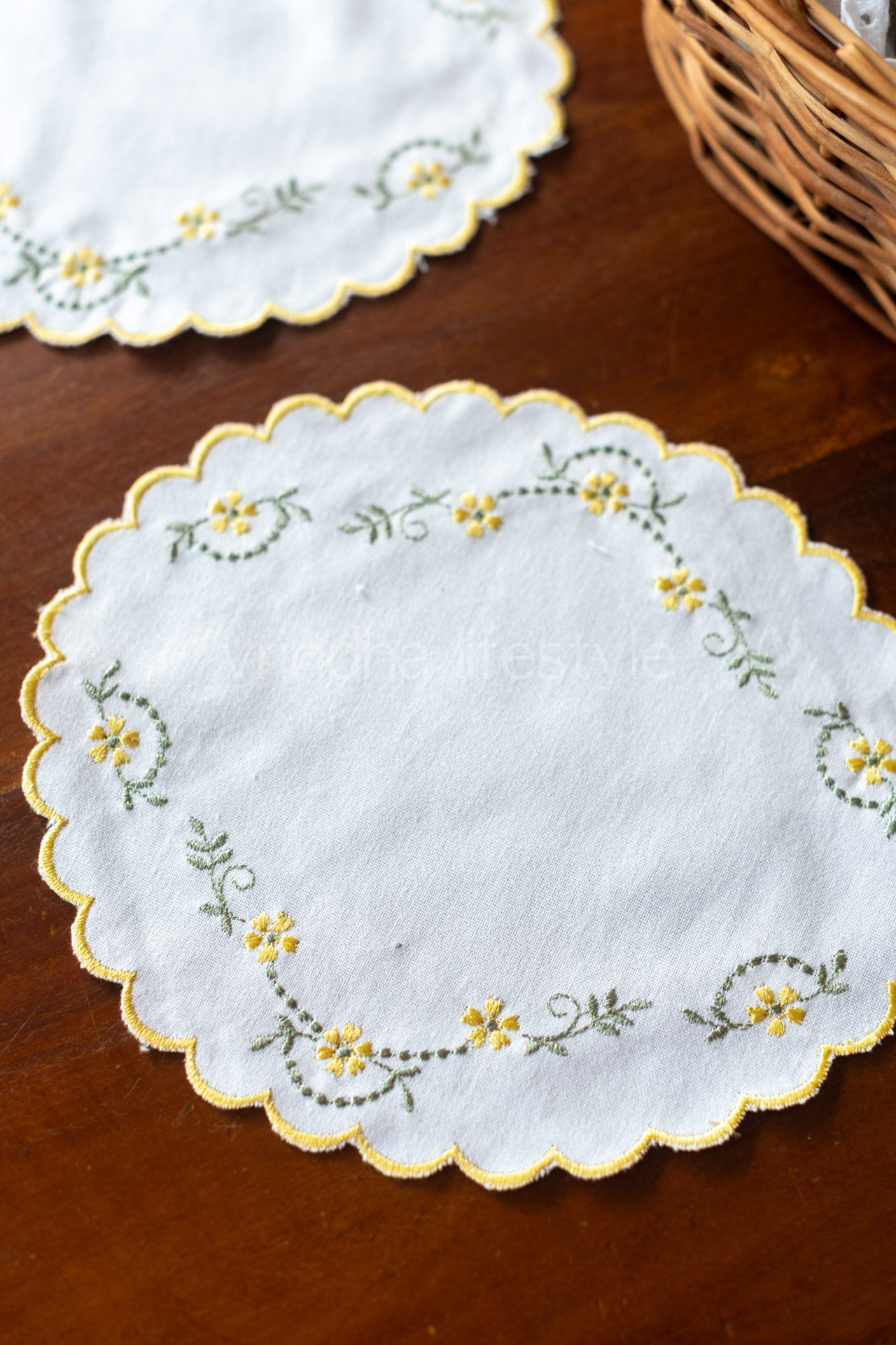 Embroidered fabric doily / coaster -set of 2-customisable
