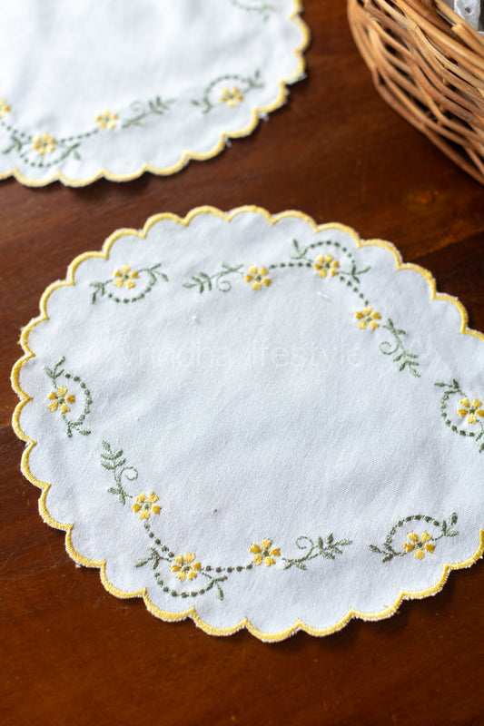 Embroidered fabric doily / coaster -set of 2-customisable