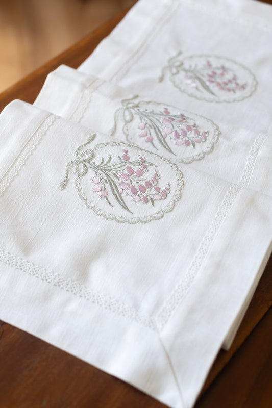 Cotton table runner with embroidery and lace detailing -13x54 inches
