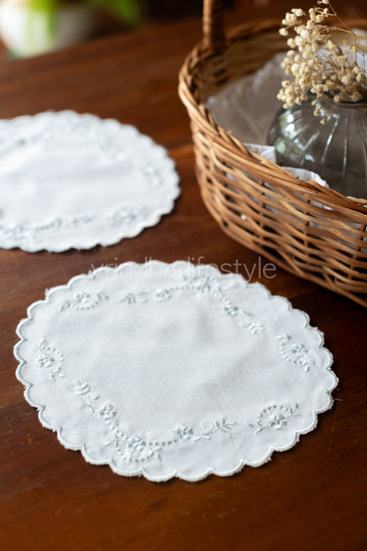 Embroidered fabric doily /coaster -set of 2-customisable