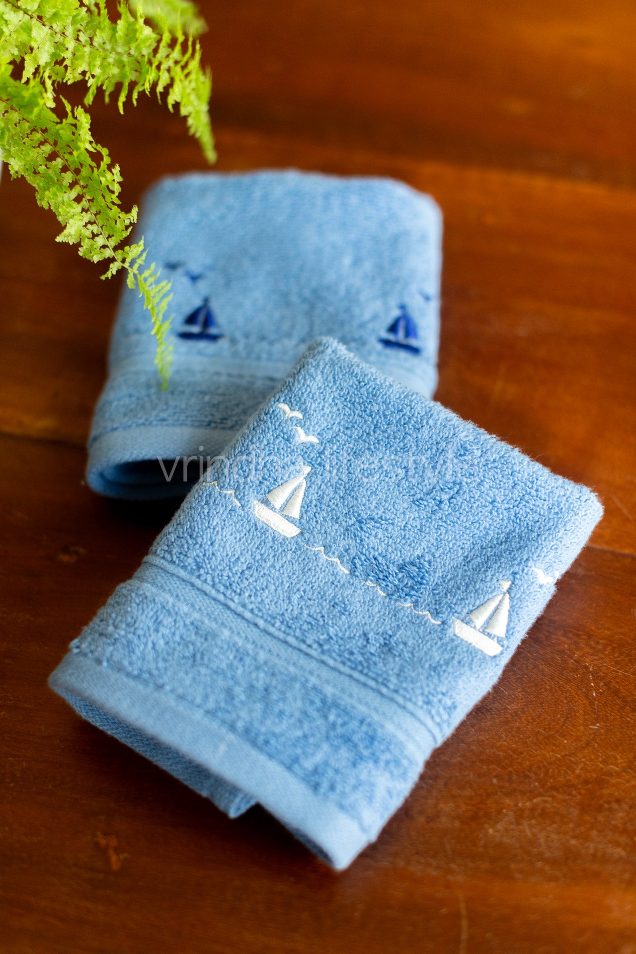 SOFT FACE TOWEL WITH EMBROIDERY, 12inch x 12 inch -set of two