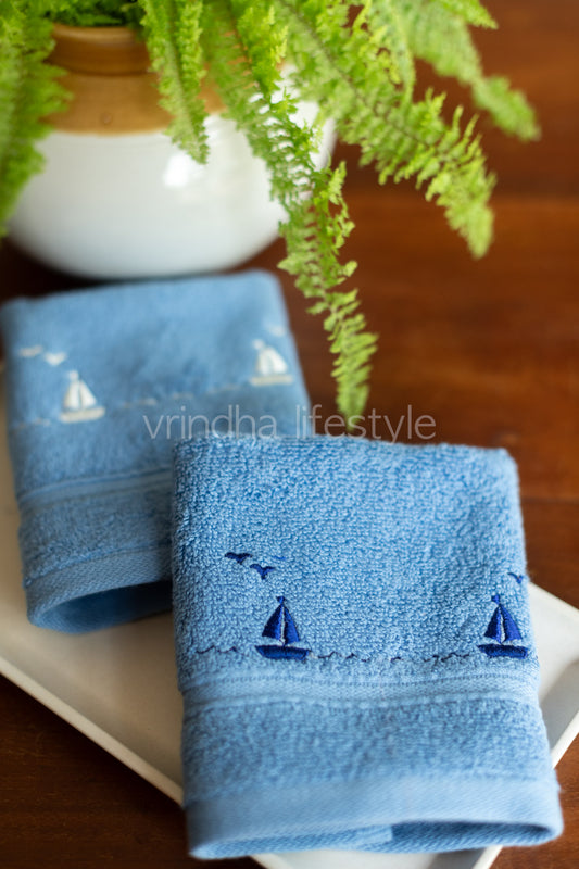 SOFT FACE TOWEL WITH EMBROIDERY, 12inch x 12 inch -set of two
