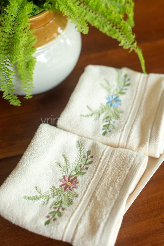 SOFT FACE TOWEL WITH EMBROIDERY, 12inch x 12 inch -set of two