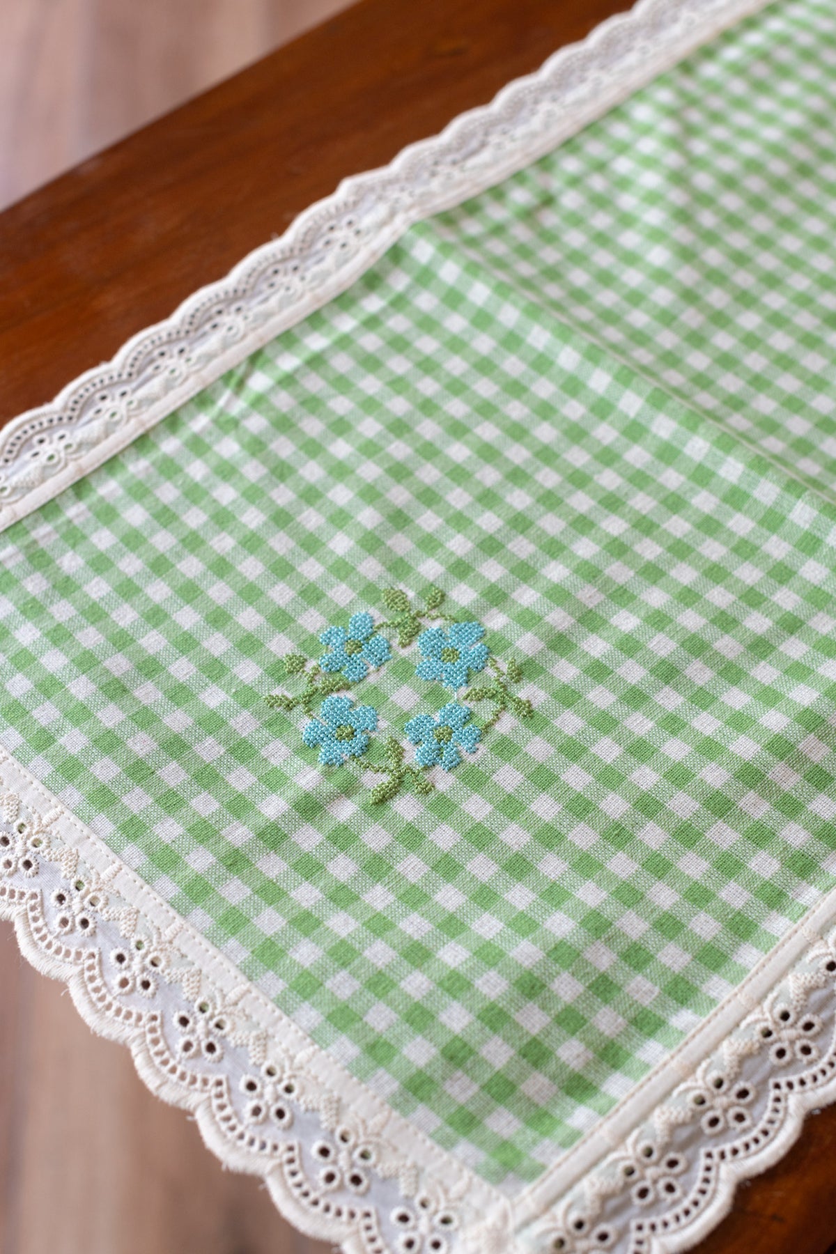 Cotton table runner with embroidery  12x42  inches