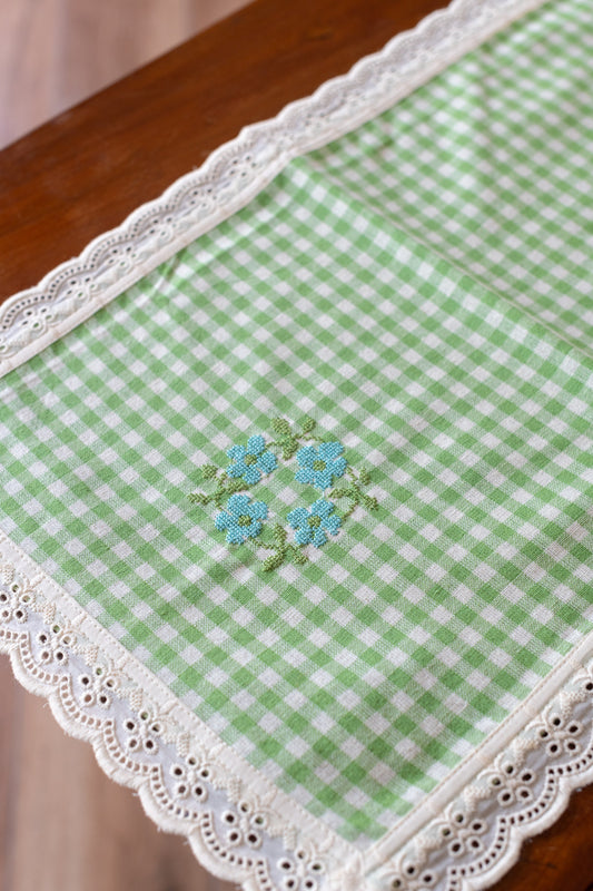 Cotton table runner with embroidery  12x42  inches