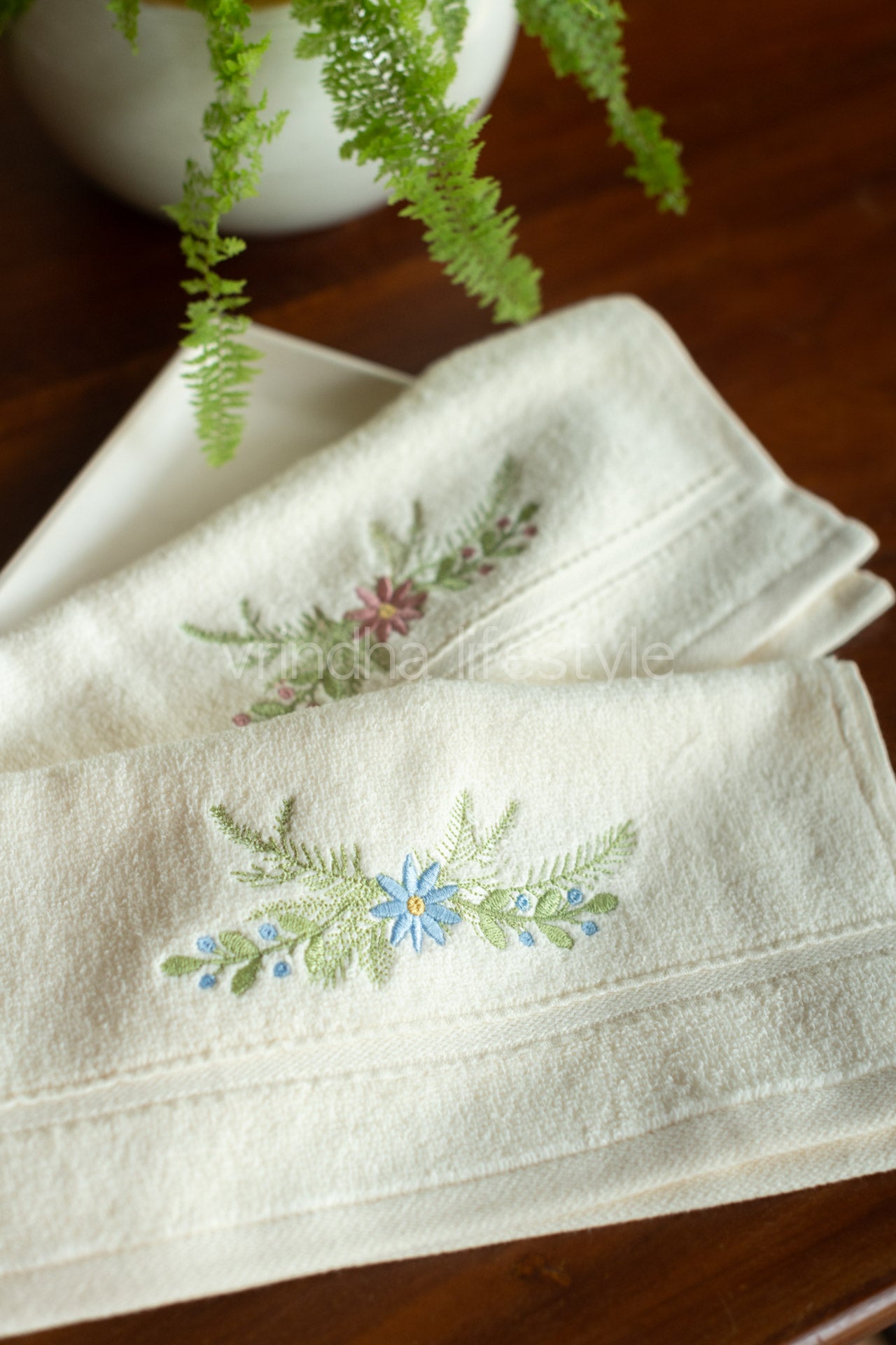 SOFT FACE TOWEL WITH EMBROIDERY, 12inch x 12 inch -set of two