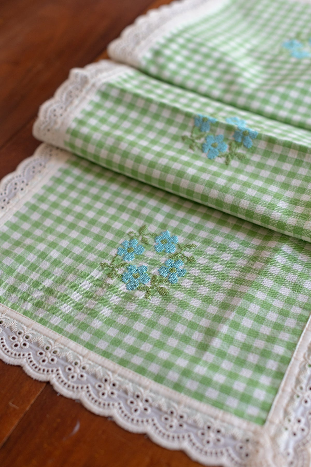 Cotton table runner with embroidery  12x42  inches